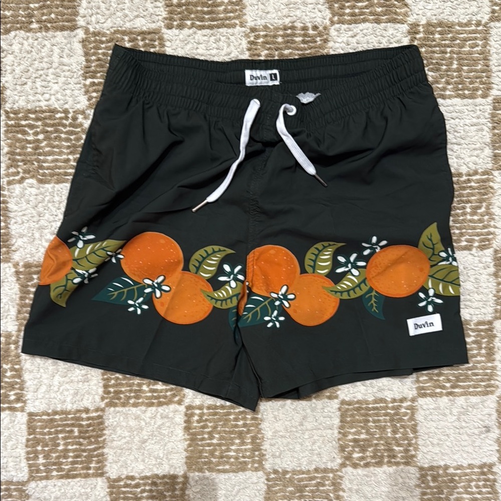Men's Black and Orange Floral Shorts